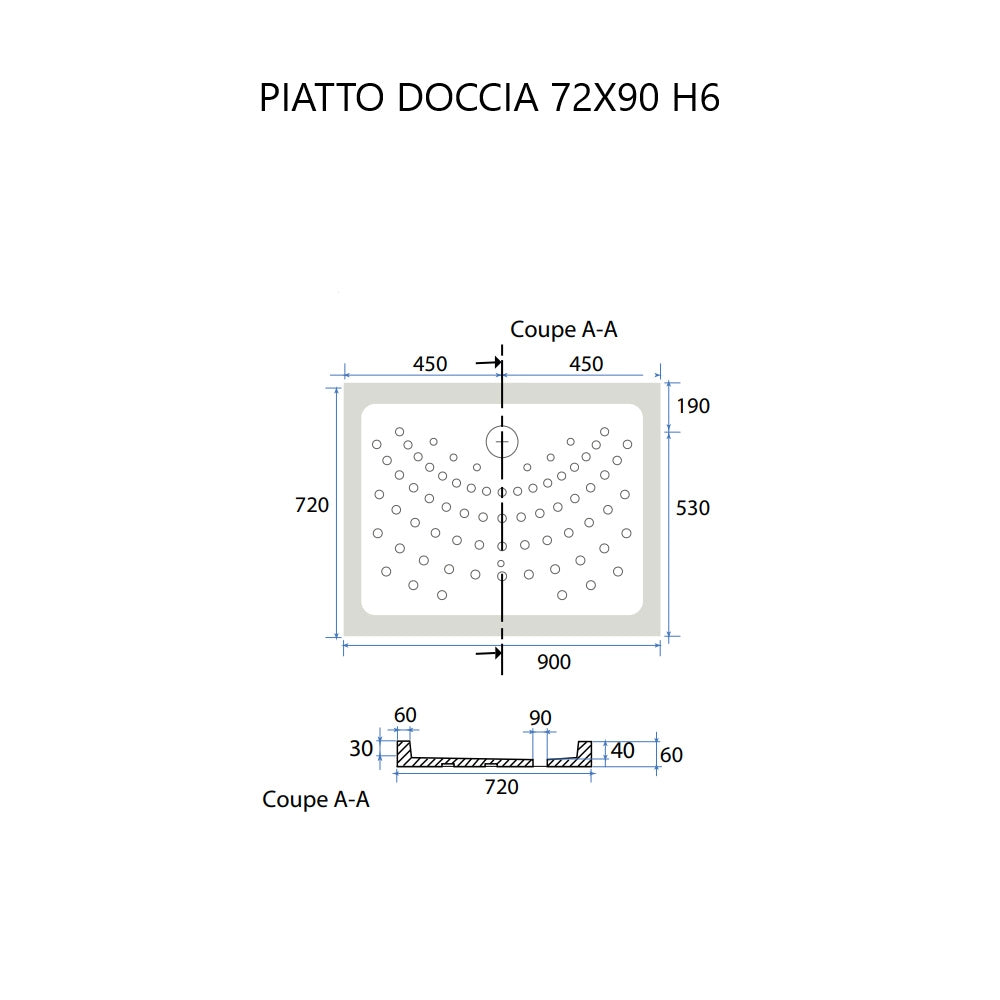 Piatto doccia 70x90 ceramica antiscivolo