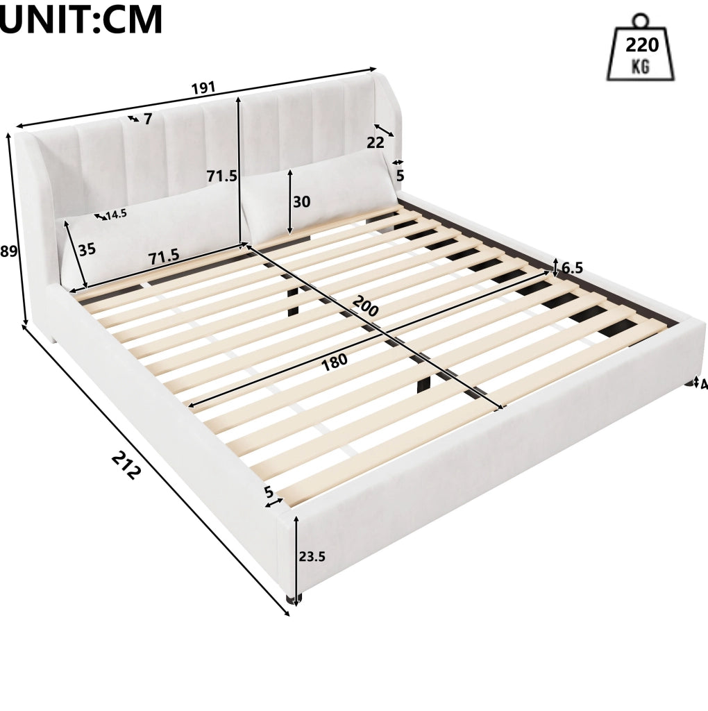 Letto matrimoniale imbottito beige 180x200 cm con rete a doghe