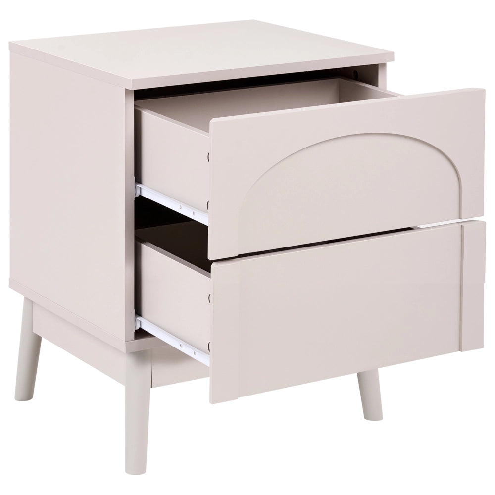 Comodino Moderno Beige Chiaro in Legno Ingegnerizzato con 2 Cassetti