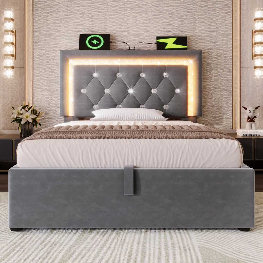 Letto singolo 90x200 cm grigio con contenitore idraulico