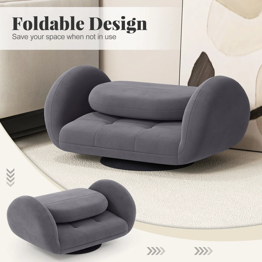 Swivel Floor Chair with Adjustable Backrest and Armrests-Grey