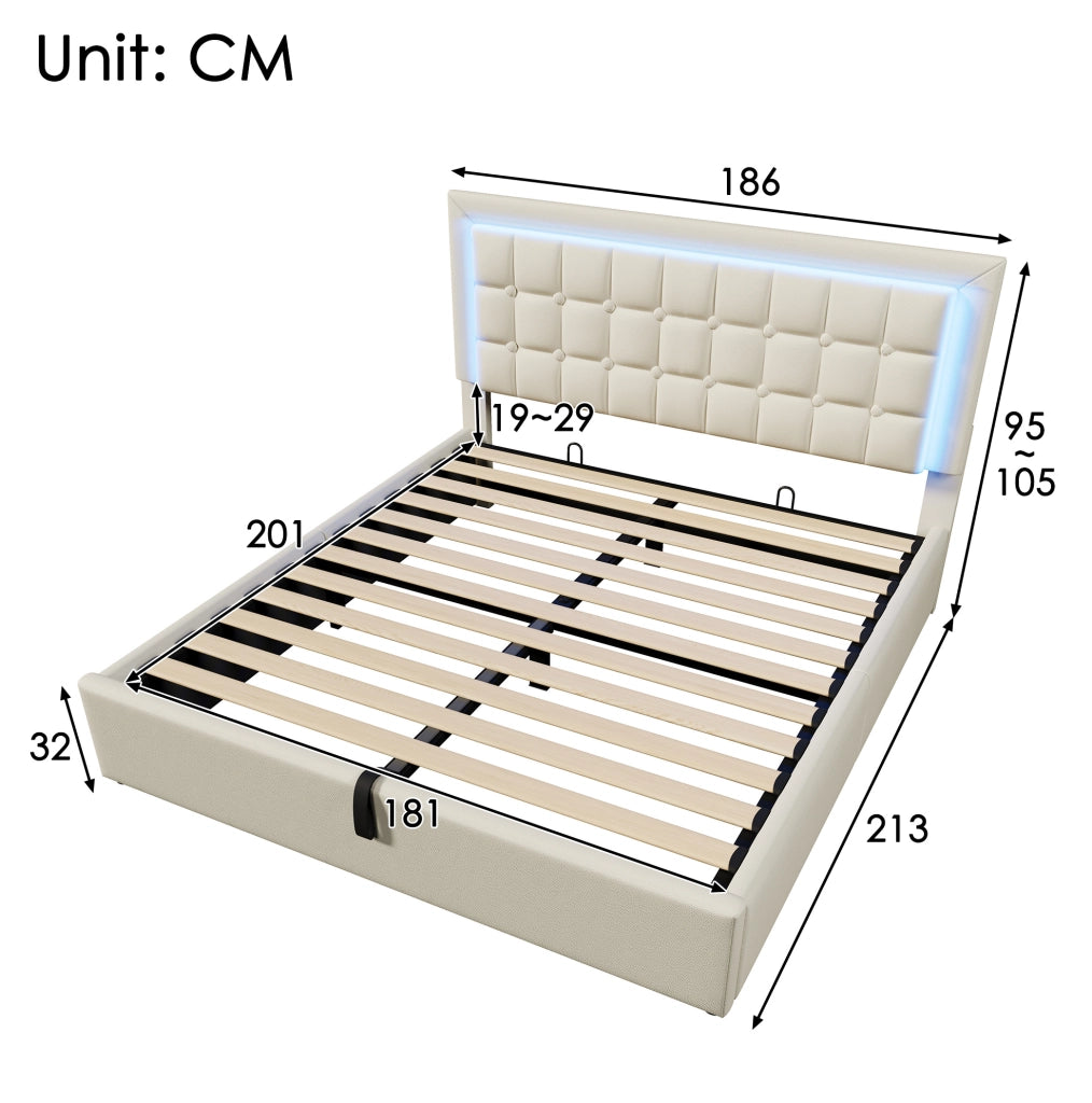 Letto matrimoniale contenitore 180x200 cm con LED, bianco
