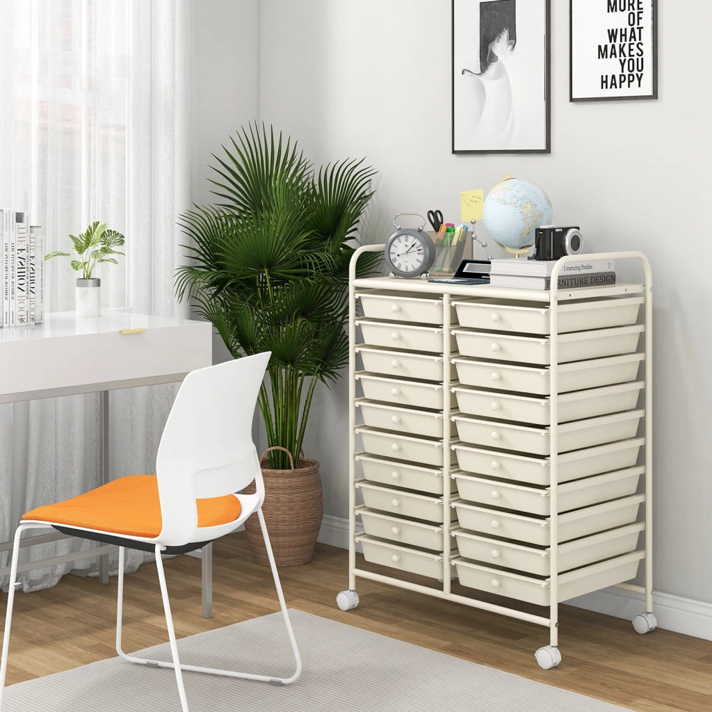 20 Drawers Rolling Storage Cart Studio Organizer-Beige