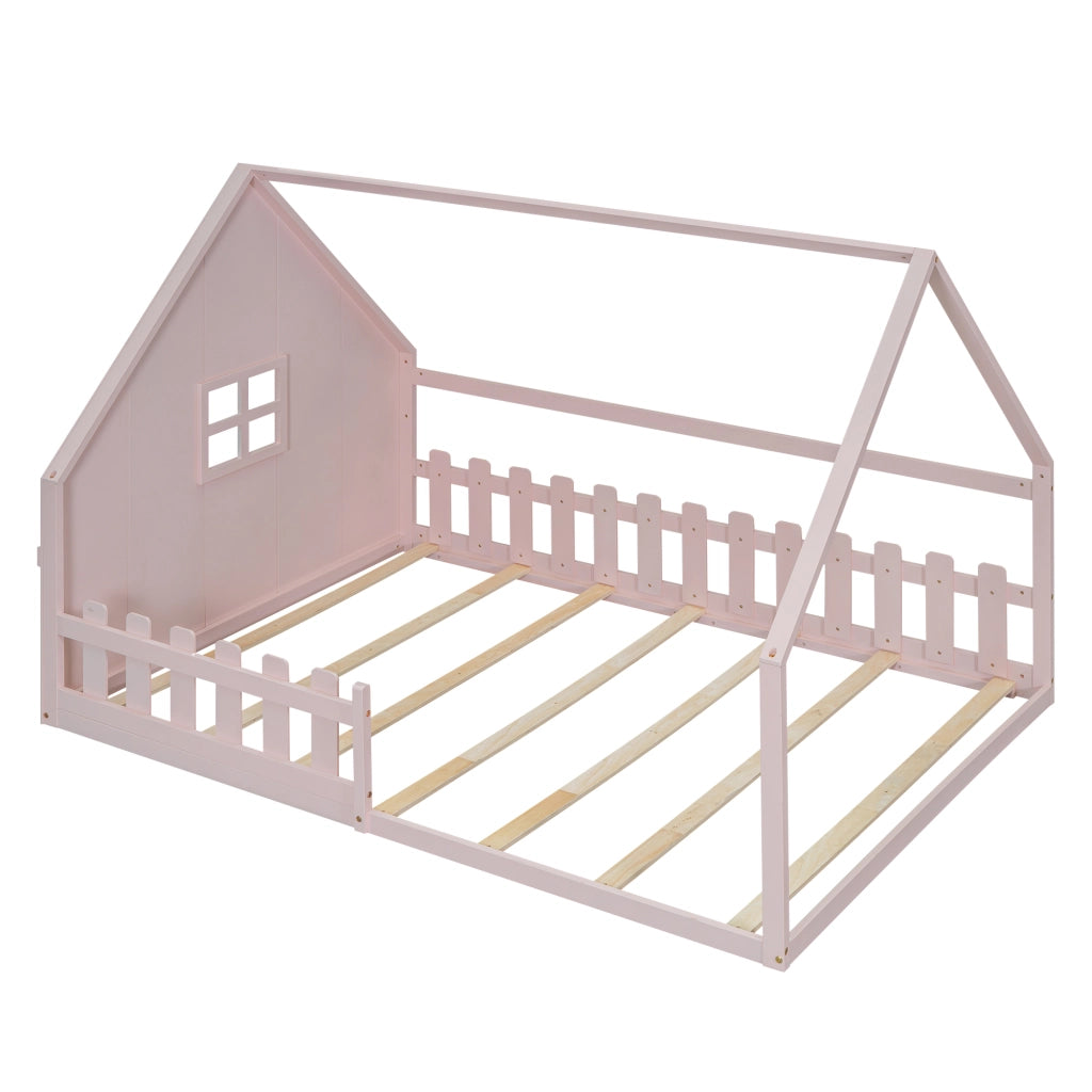 Letto a casetta rosa 140 x 200 cm con sponda