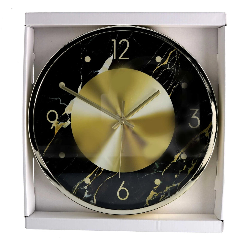 Orologio plastica effetto marmo oro e nero tondo cm ø30