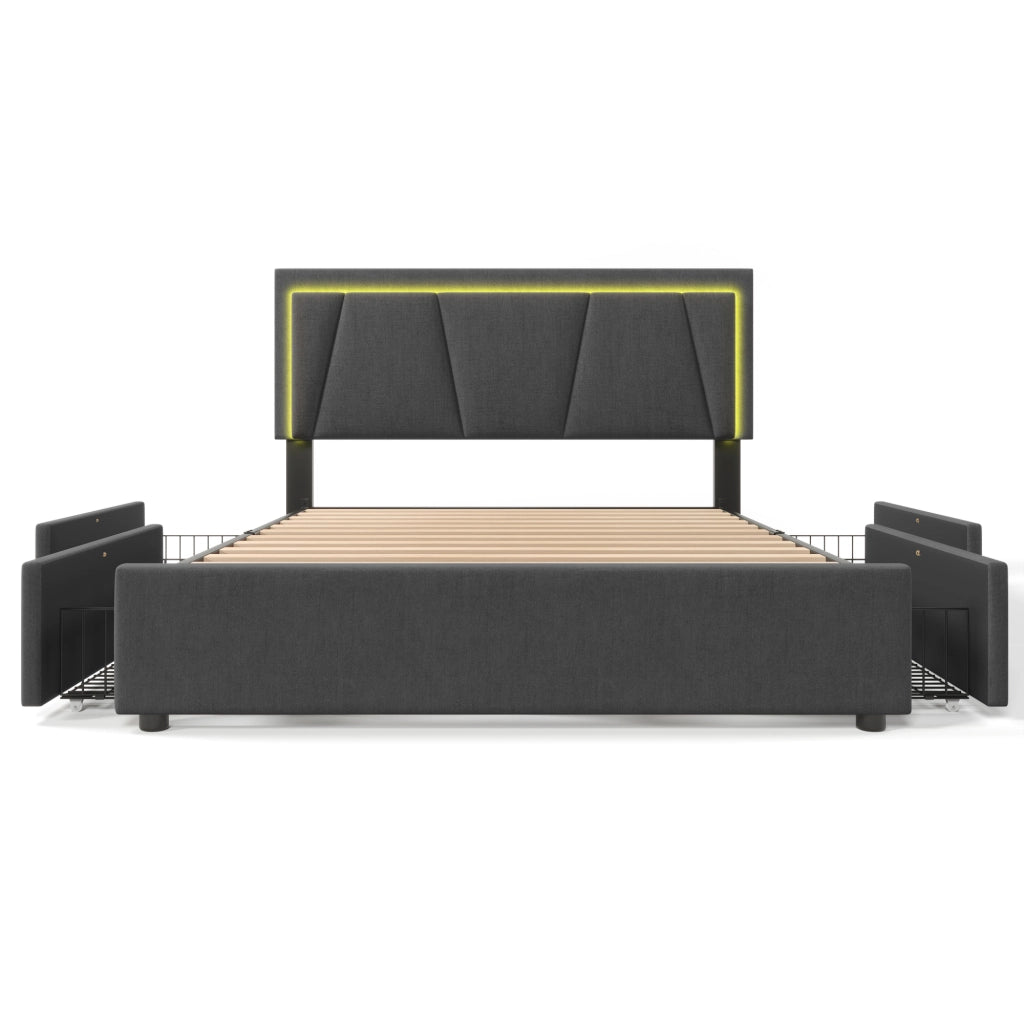 Letto contenitore con 4 cassetti grigio 140x200 cm