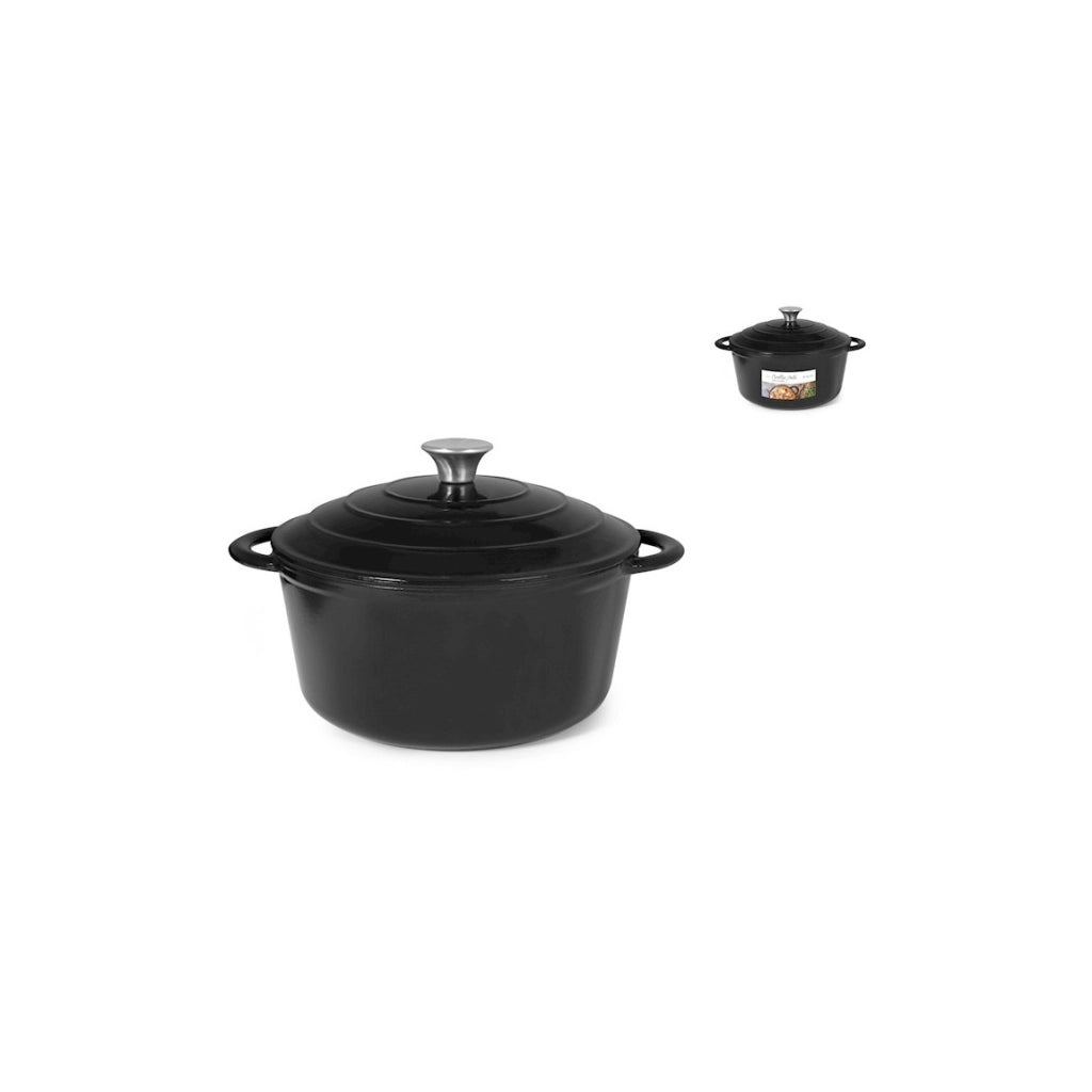 Casseruola in ghisa con 2 manici e coperchio nero Ø 26 cm