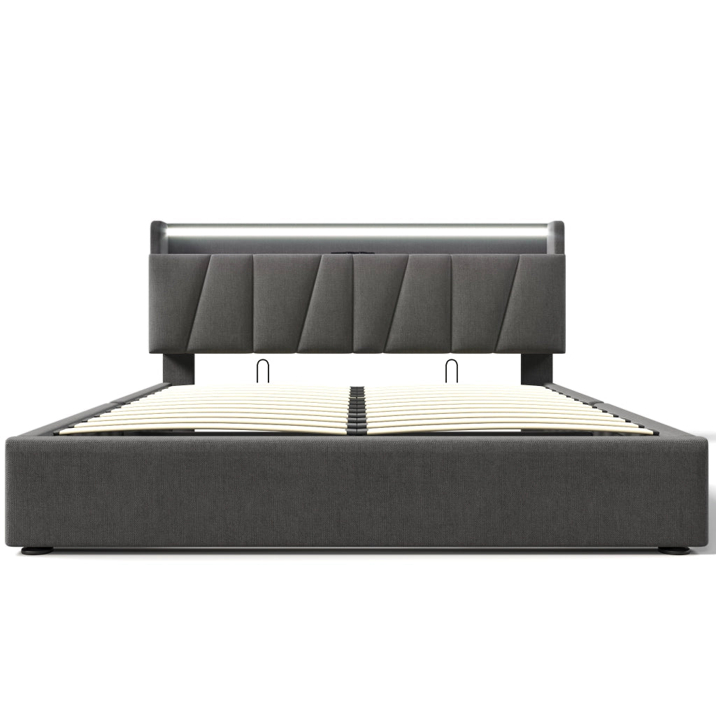 Letto matrimoniale 140x200 cm grigio con contenitore