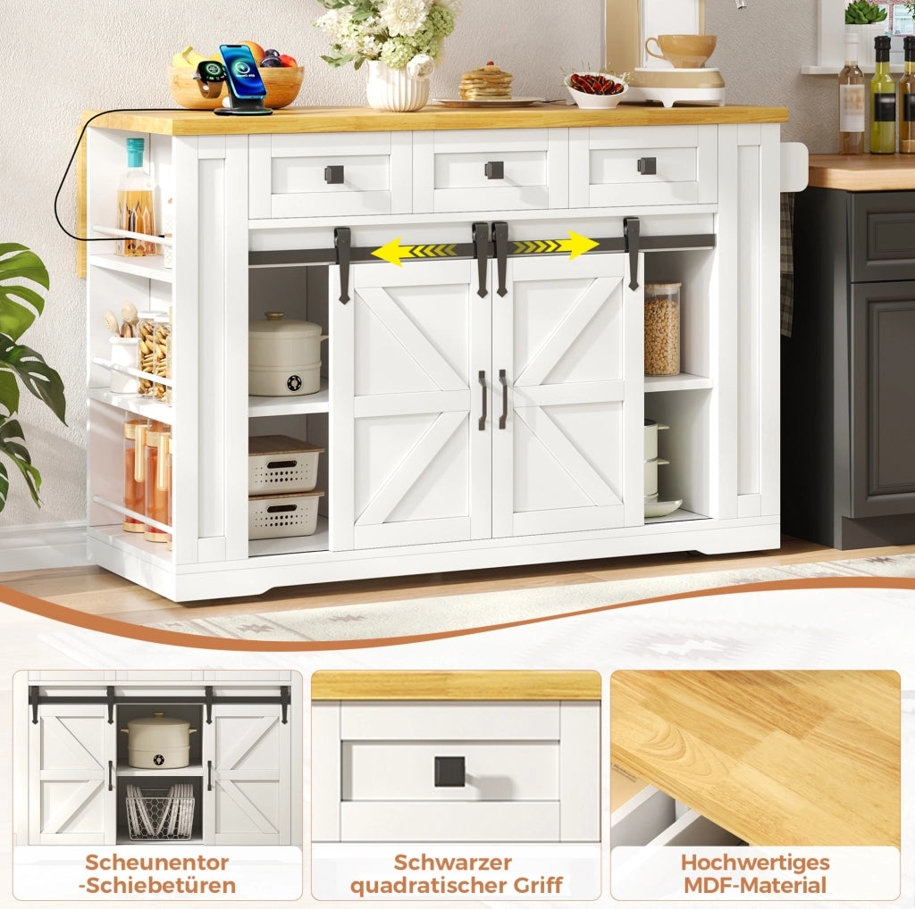 Isola cucina mobile con piano pieghevole e prese, 130x50(80)x87 cm