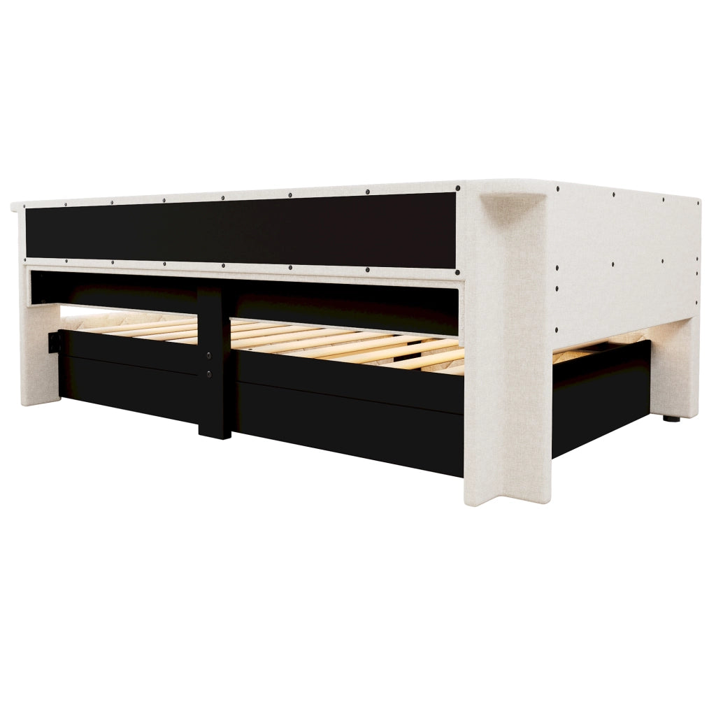 Letto contenitore beige 90x200 cm con sollevamento idraulico