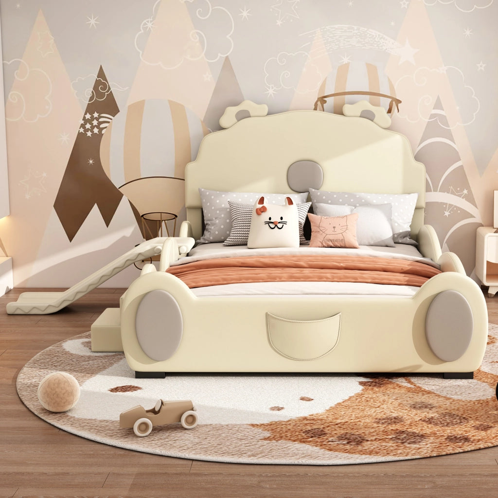 Letto per bambini 140x200 cm con scivolo beige