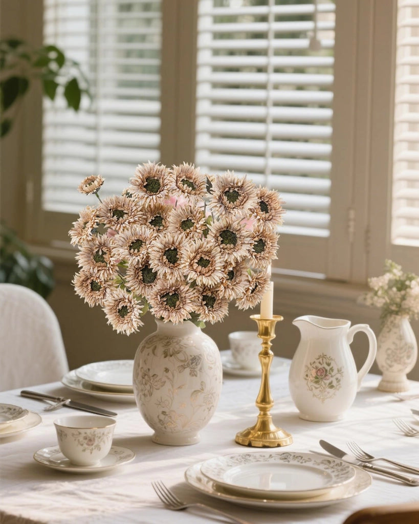 Gerbere artificiali, 6 pezzi, 30 fiori, color marrone caffè