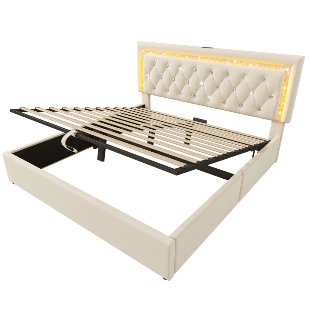 Letto matrimoniale 160x200 cm beige con contenitore