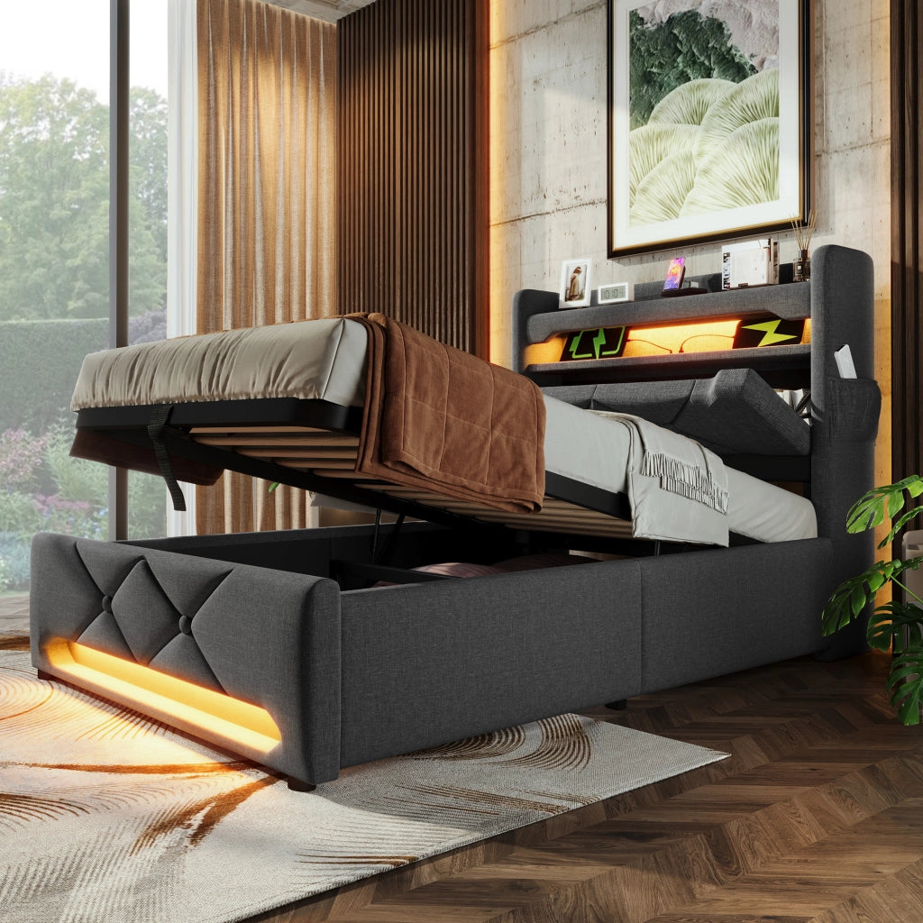 Letto singolo 90x200 con contenitore e LED