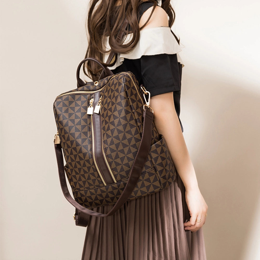 Set borsa da donna e borsetta in PU fantasia muccata, caffè