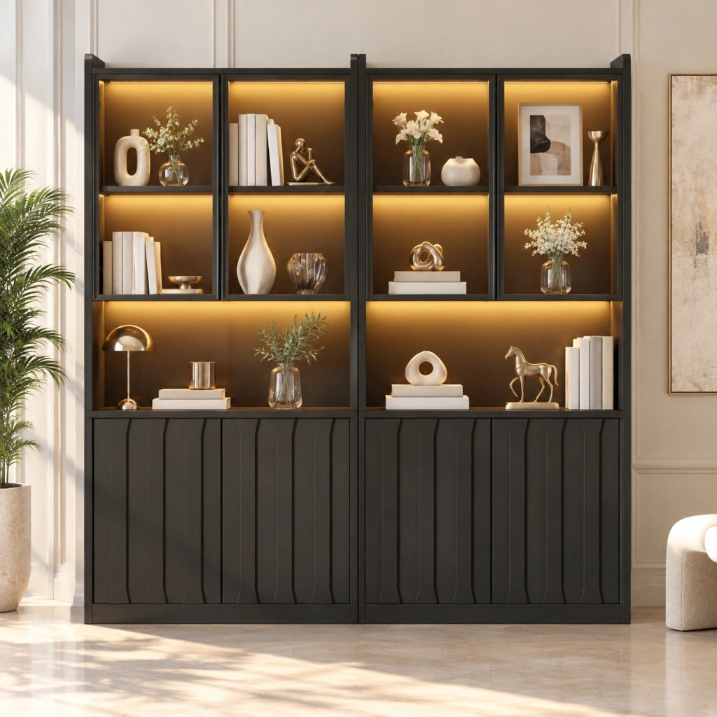 Set di 2 vetrine 160x35x200 cm con LED Bluetooth e vetro temprato; nero