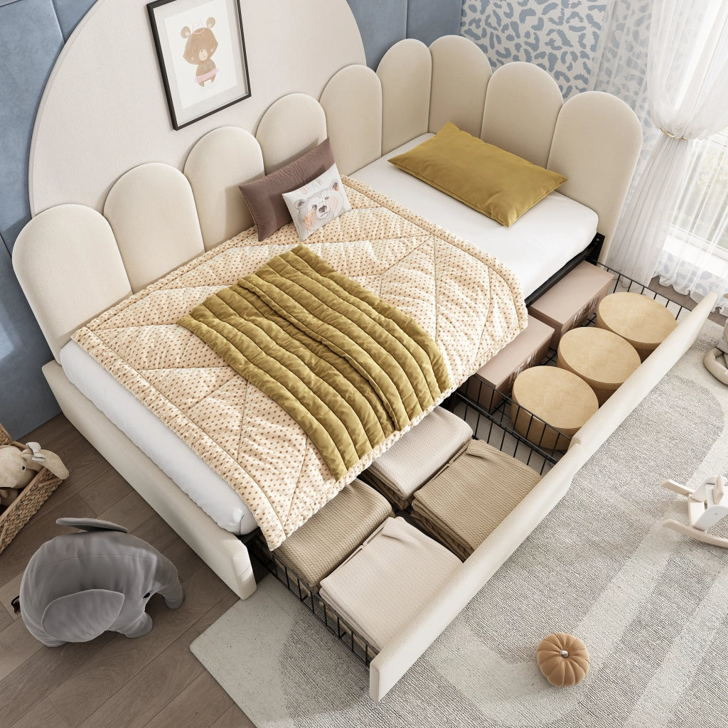 Letto contenitore imbottito beige 90x190 cm