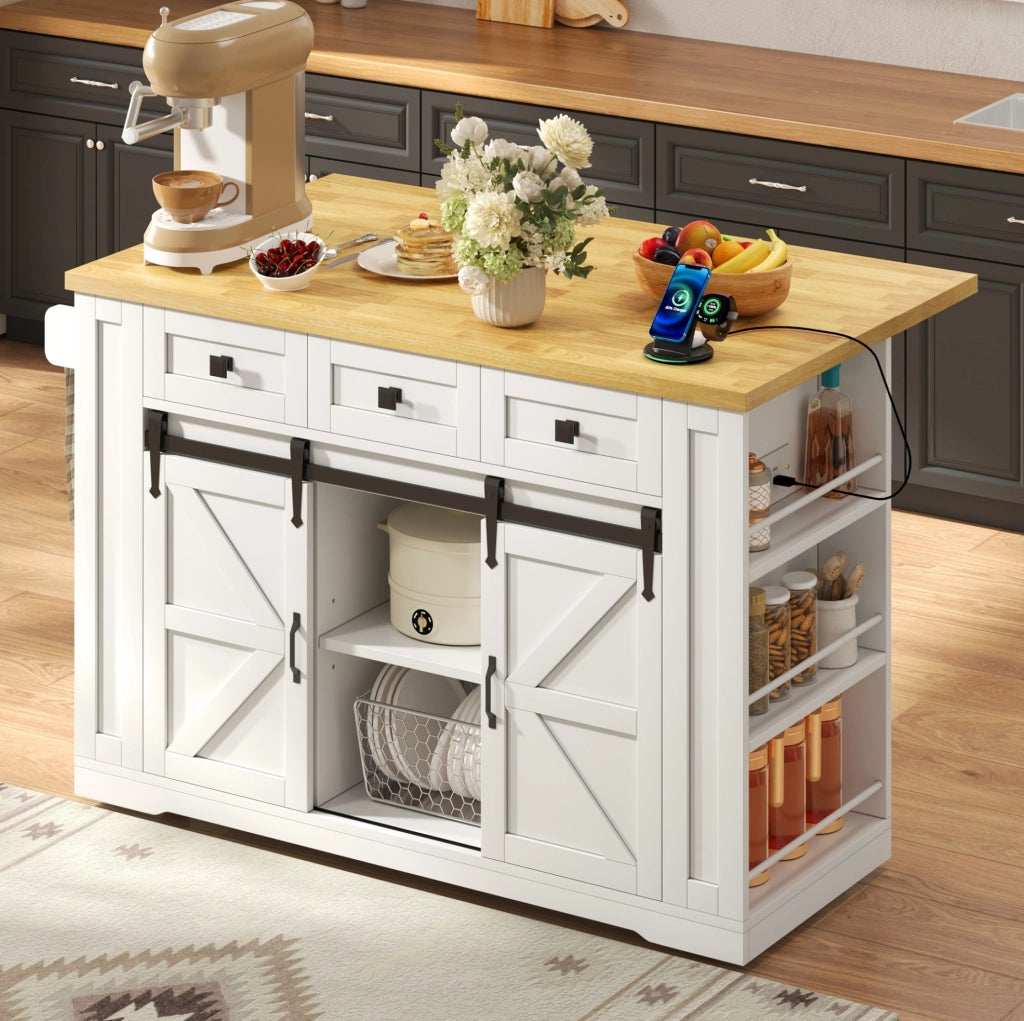 Isola cucina mobile con piano pieghevole e prese, 130x50(80)x87 cm