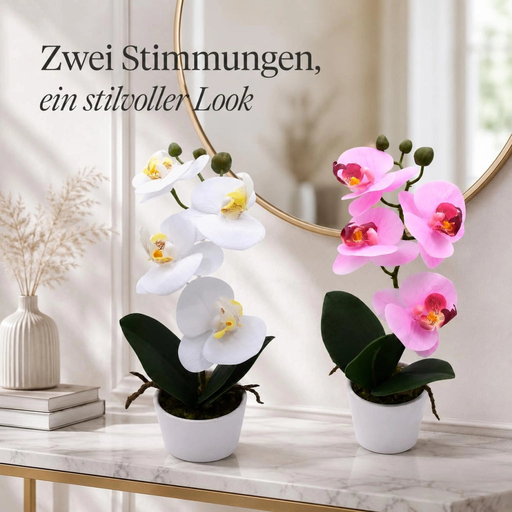 Orchidea artificiale in vaso, color crema, 26 cm, facile da curare