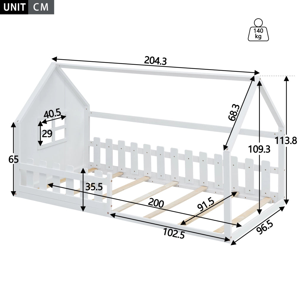 Letto a casetta per bambini bianco 90 x 200 cm