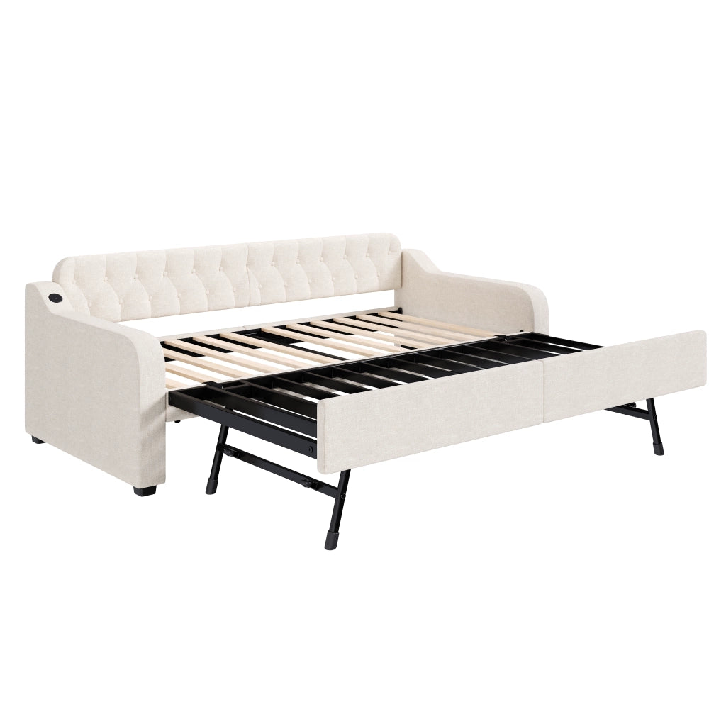 Divano letto beige 90 x 200 cm con letto estraibile