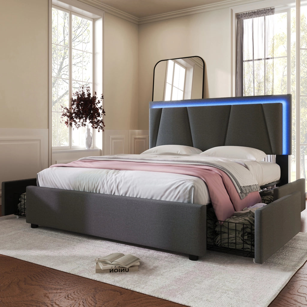 Letto contenitore con 4 cassetti grigio 140x200 cm