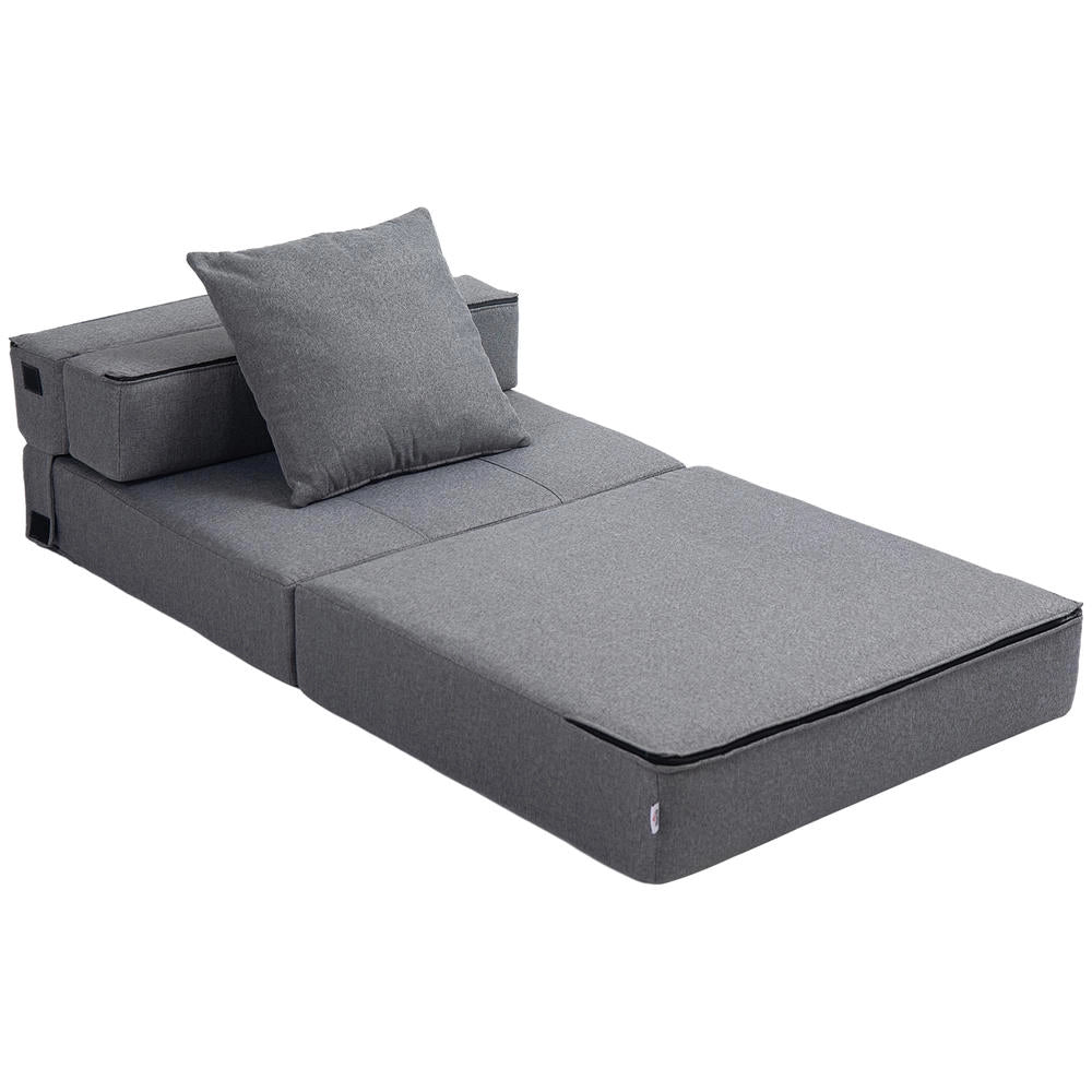 Poltrona letto singolo pieghevole in tessuto grigio con cuscino sfoderabile, divano letto compatto salvaspazio per casa