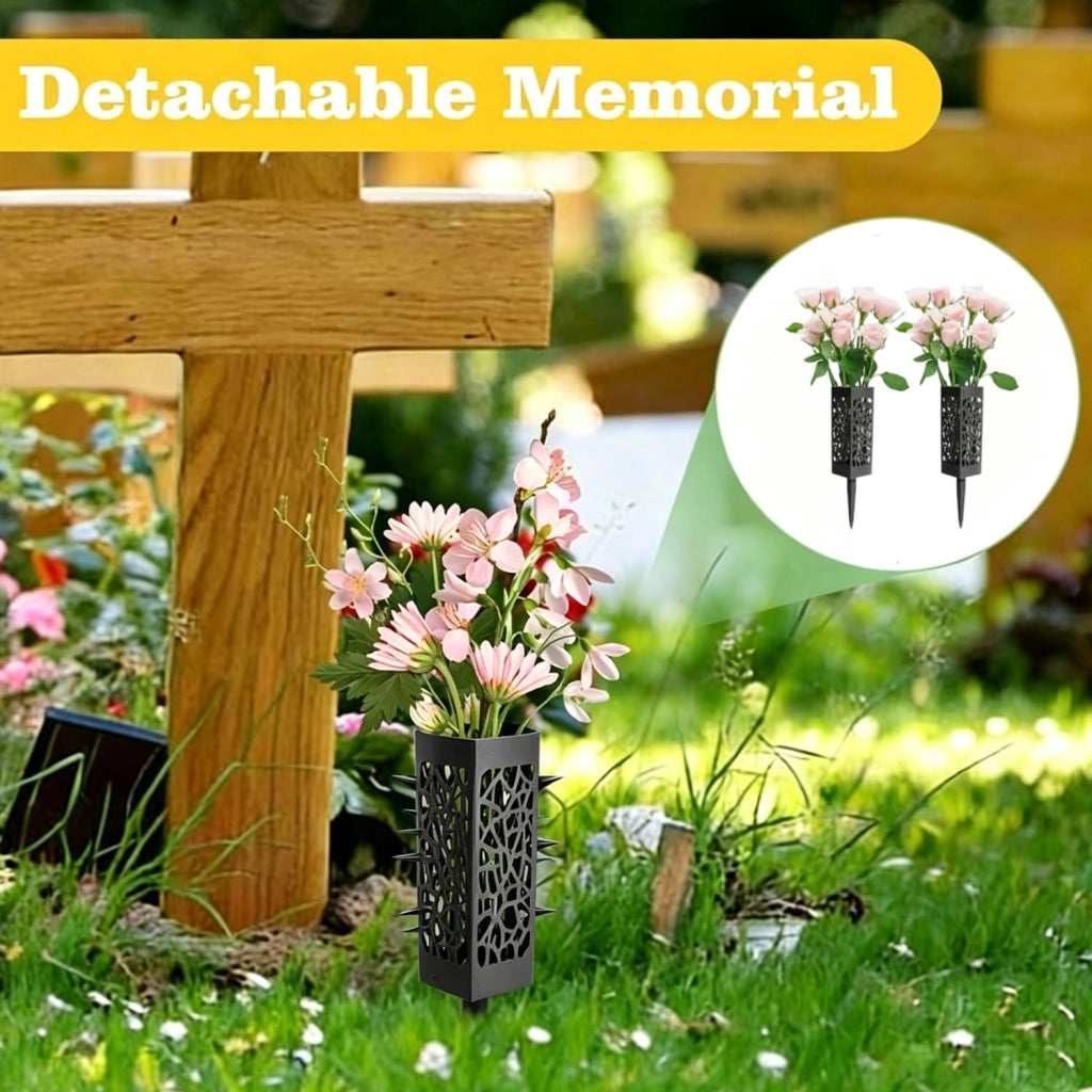 4 vasi per tombe con base, neri, 6 x 28,2 cm, in plastica PP