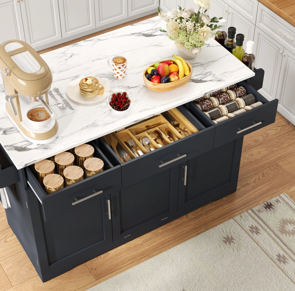 Isola cucina mobile grigia con piano ribaltabile e prese USB