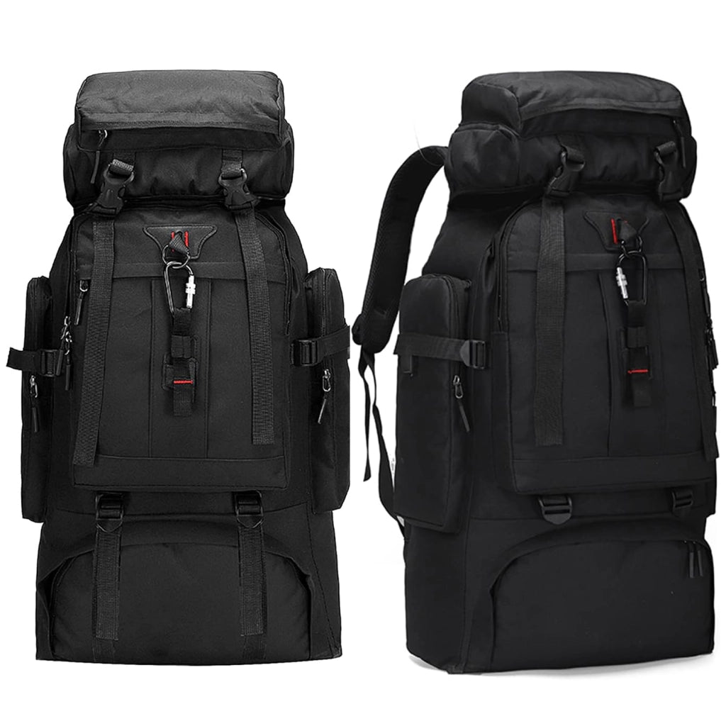 Zaino da trekking 80 L in nylon impermeabile, nero