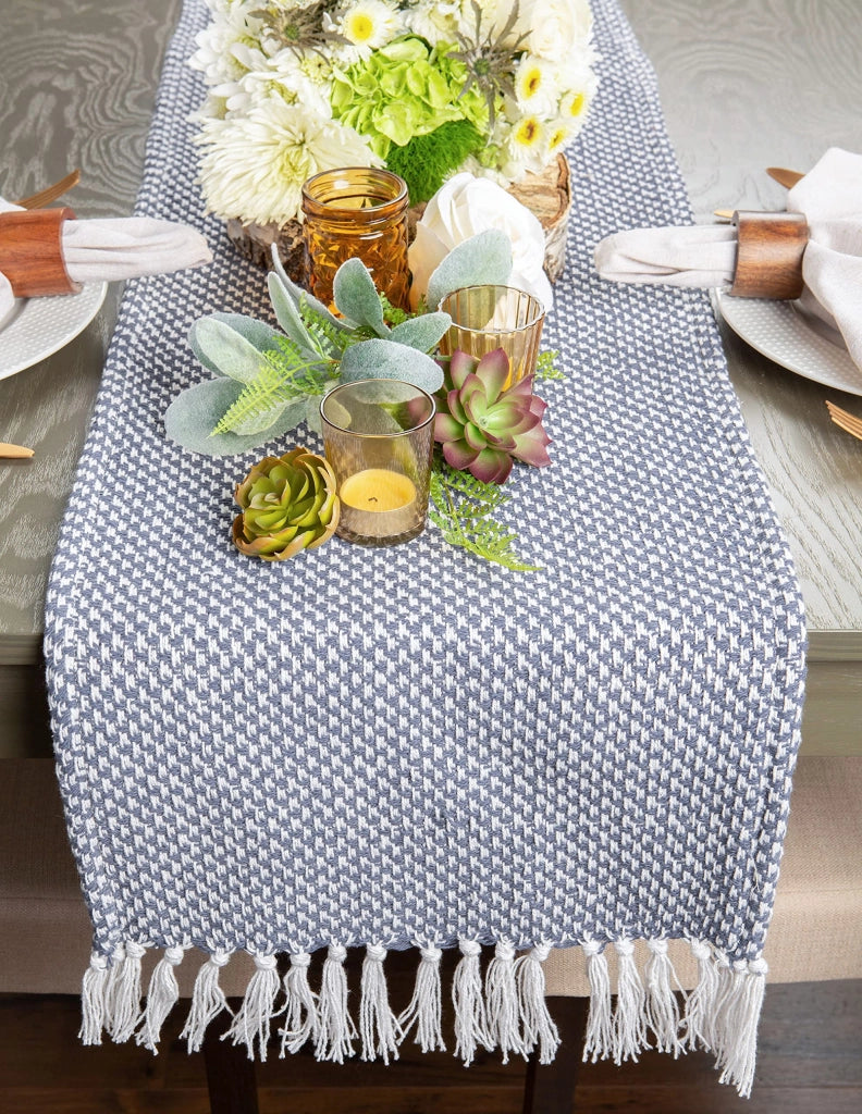 Runner da tavolo in cotone al 100%, colore blu, dimensioni 15 x 108 cm