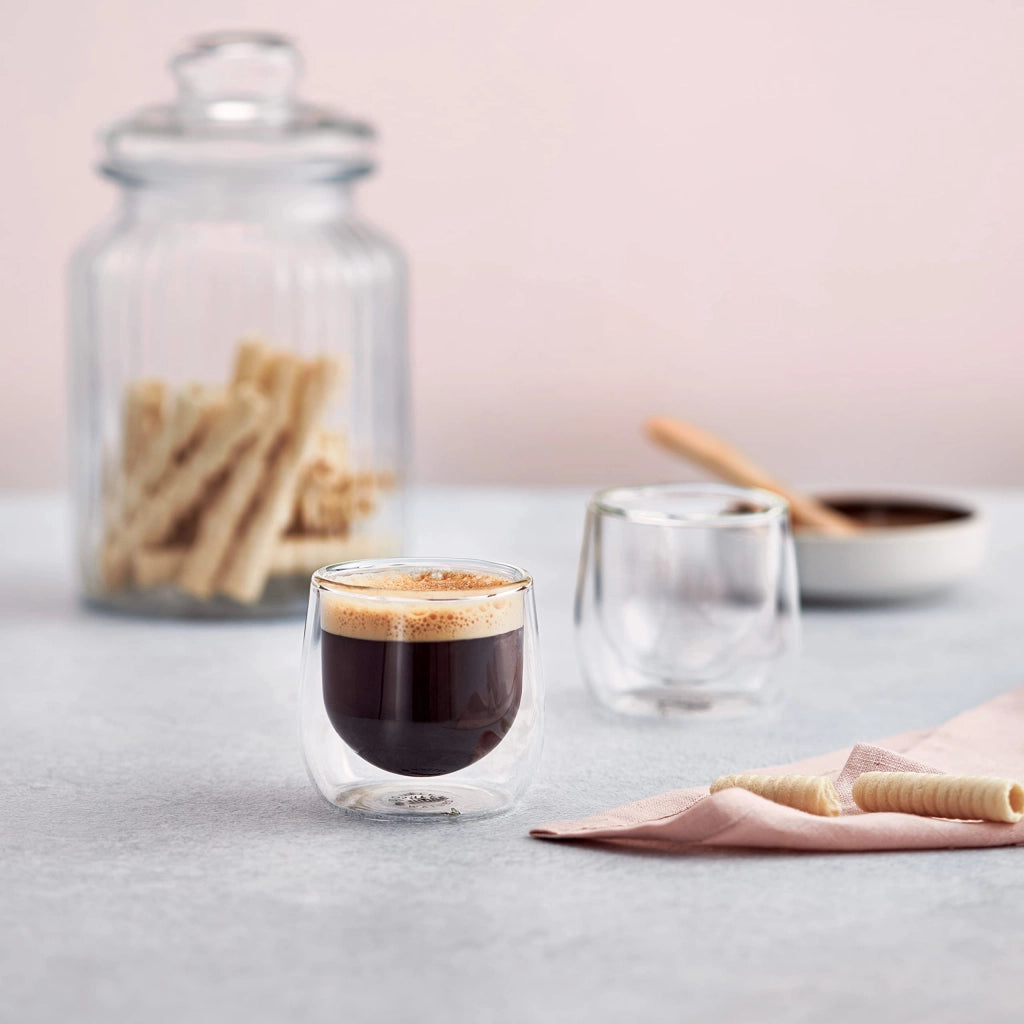Bicchiere a doppia parete, capacità 75 ml, set da 2, trasparente