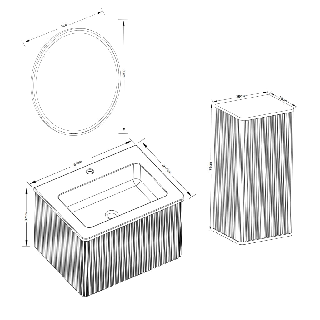 Mobile bagno sospeso con lavabo specchio LED e colonna laterale in vetro MDF compensato e solid surface bianco