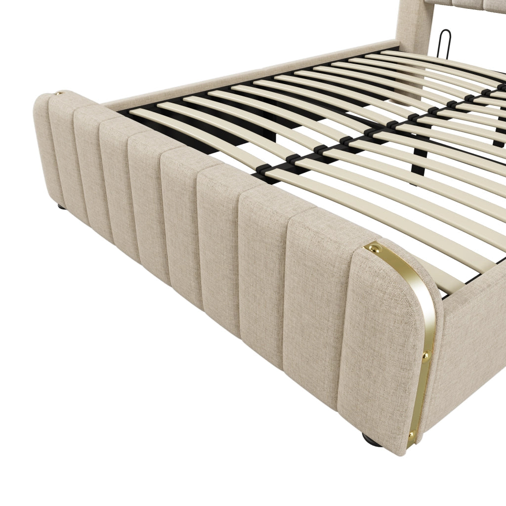 Letto contenitore matrimoniale 140x190 cm beige imbottito