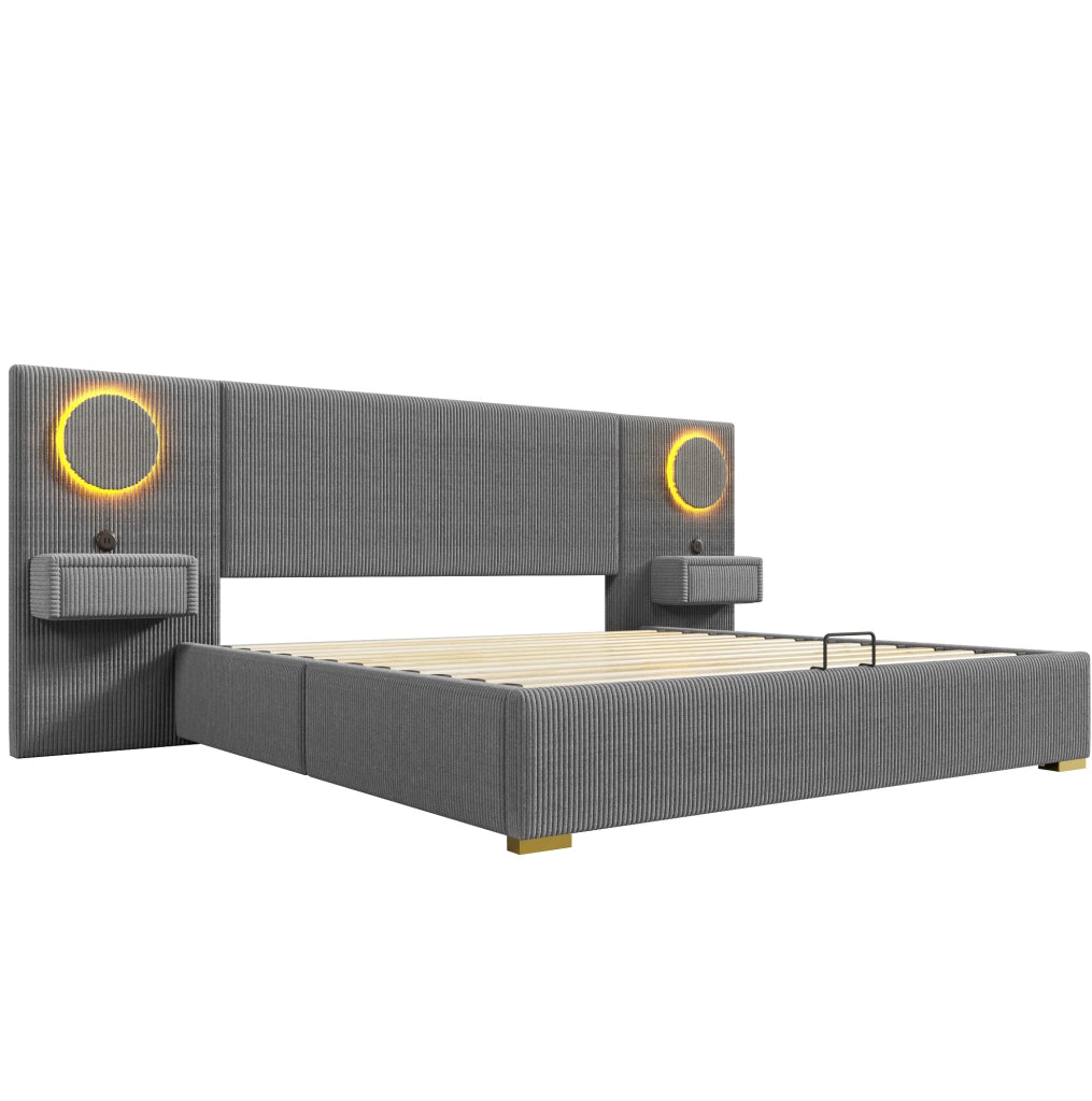 Letto matrimoniale 180x200 grigio con LED, USB e contenitore
