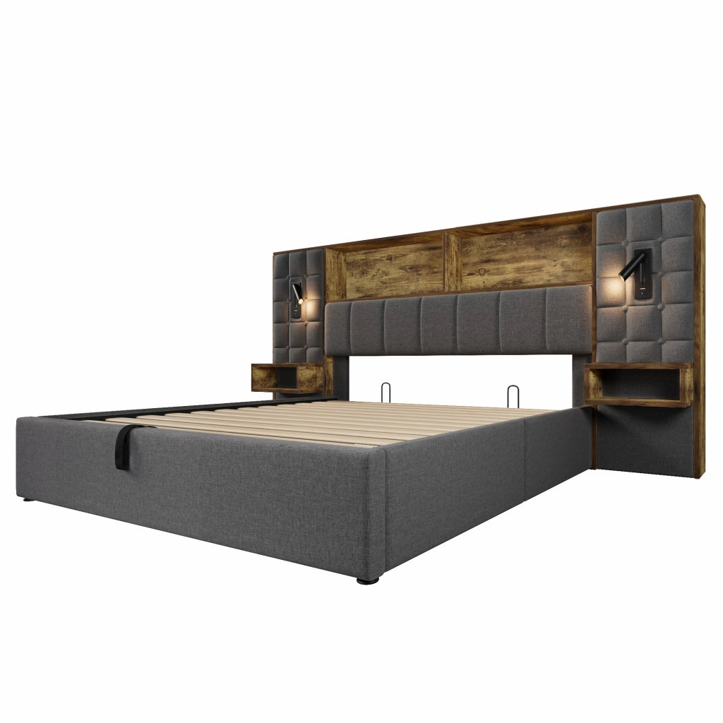 Letto imbottito 160x200 grigio con contenitore