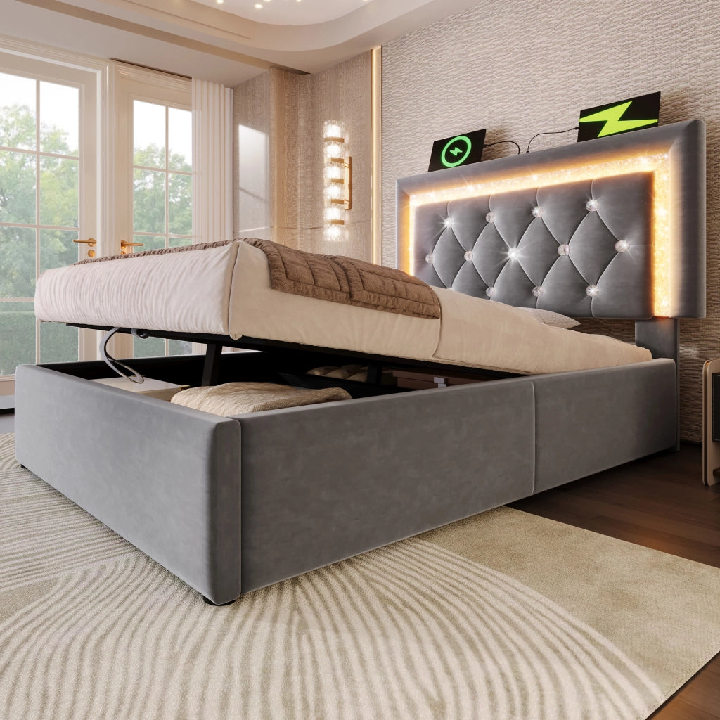 Letto singolo 90x200 cm grigio con contenitore idraulico