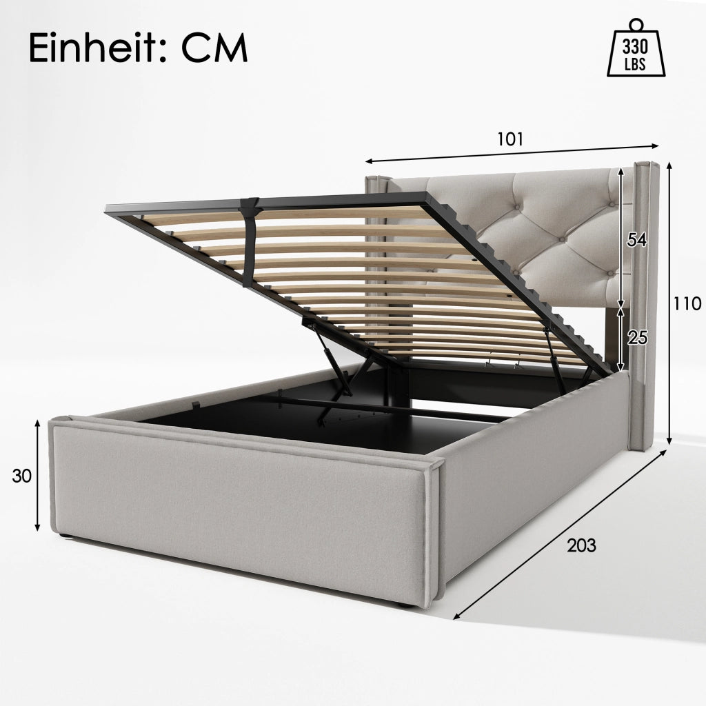 Letto singolo imbottito 90x200 cm con contenitore