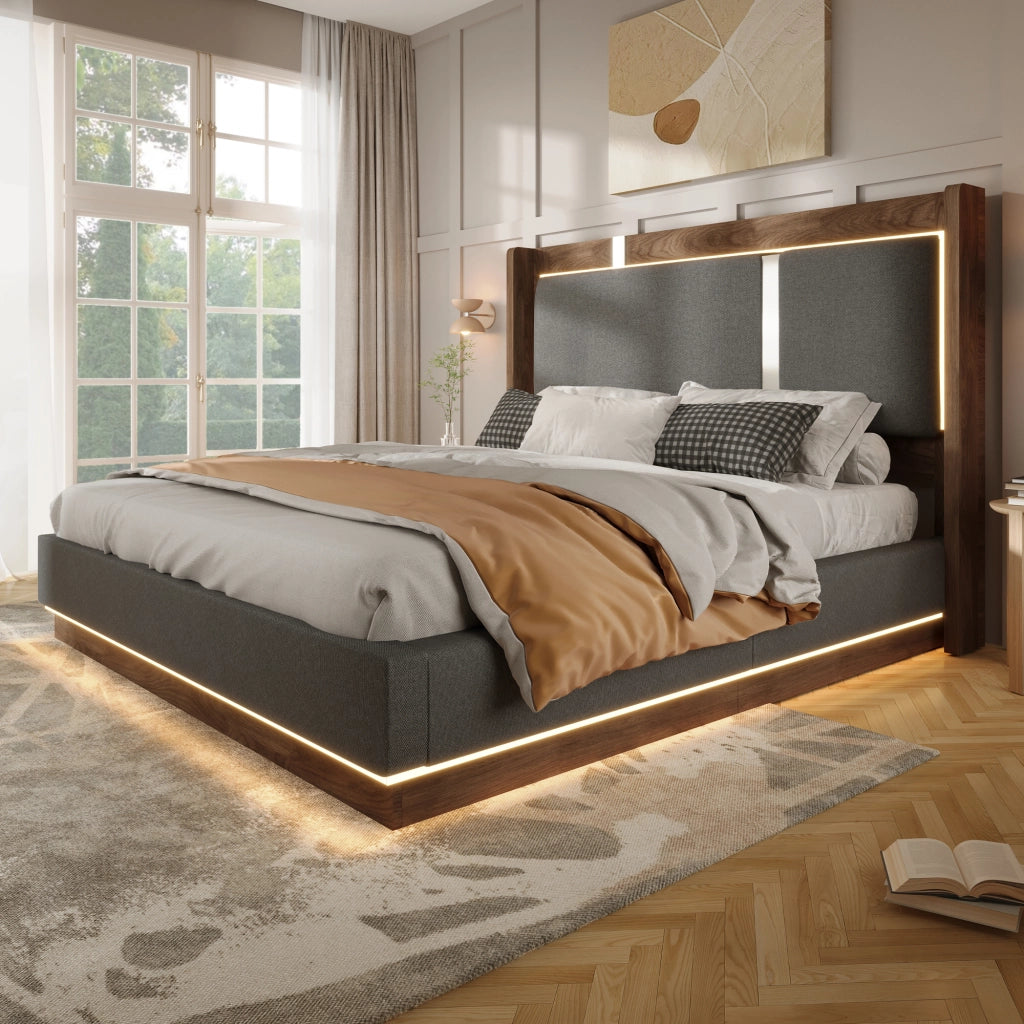 Letto matrimoniale imbottito grigio 140 x 200 cm