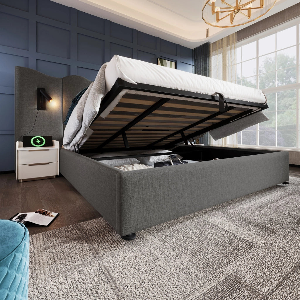 Letto matrimoniale contenitore 180x200 grigio