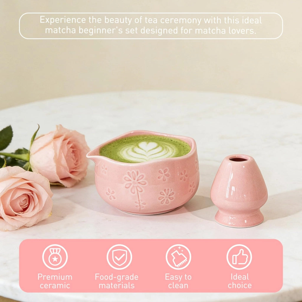 Set per il matcha, composto da ciotola, supporto per il frustino e versatore, 2 pezzi
