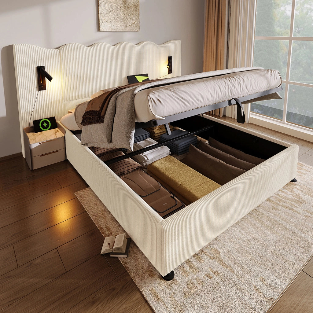 Letto matrimoniale 180x200 contenitore beige-bianco