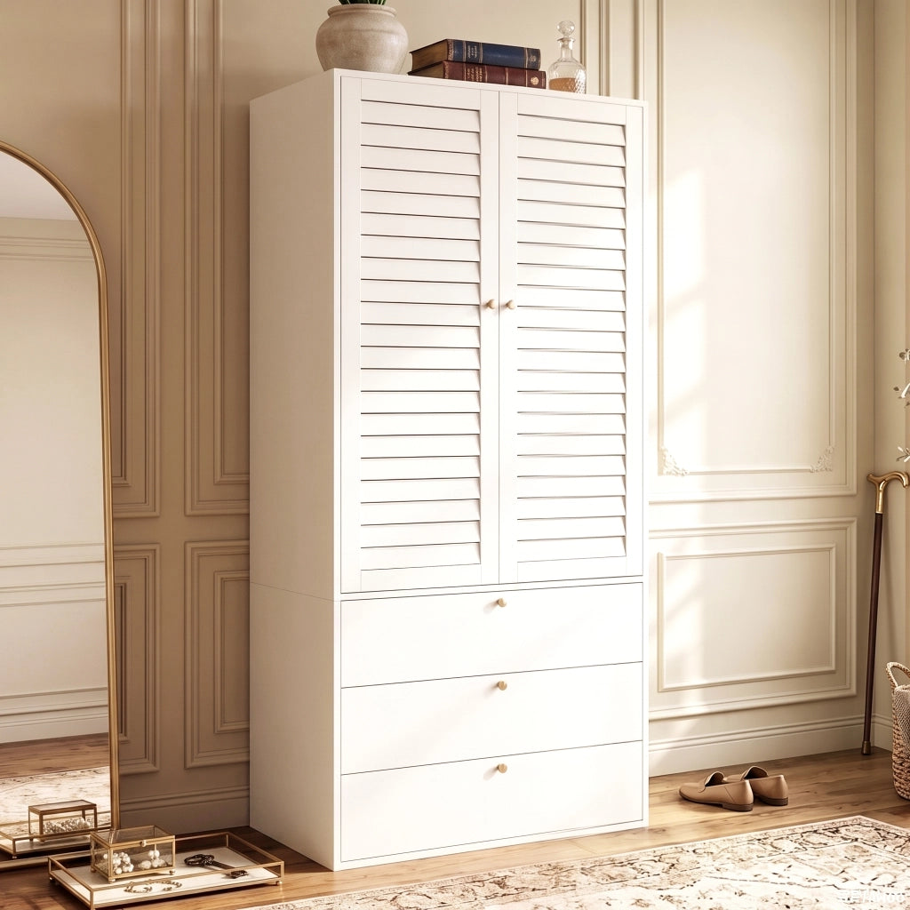 Armadio con 2 ante e 3 cassetti - per camera da letto - 90 x 50 x 200 cm - bianco