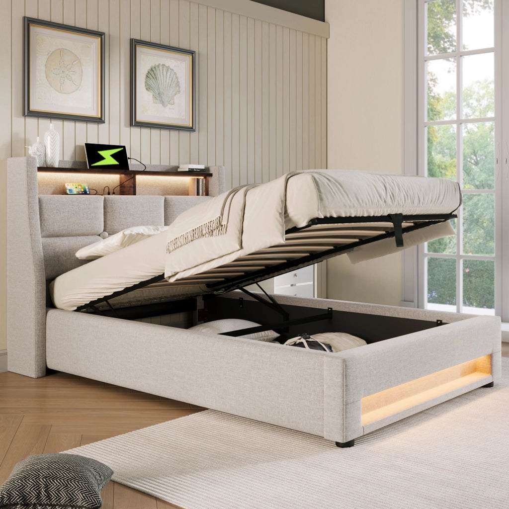 Letto singolo imbottito 90x200 cm con LED e USB