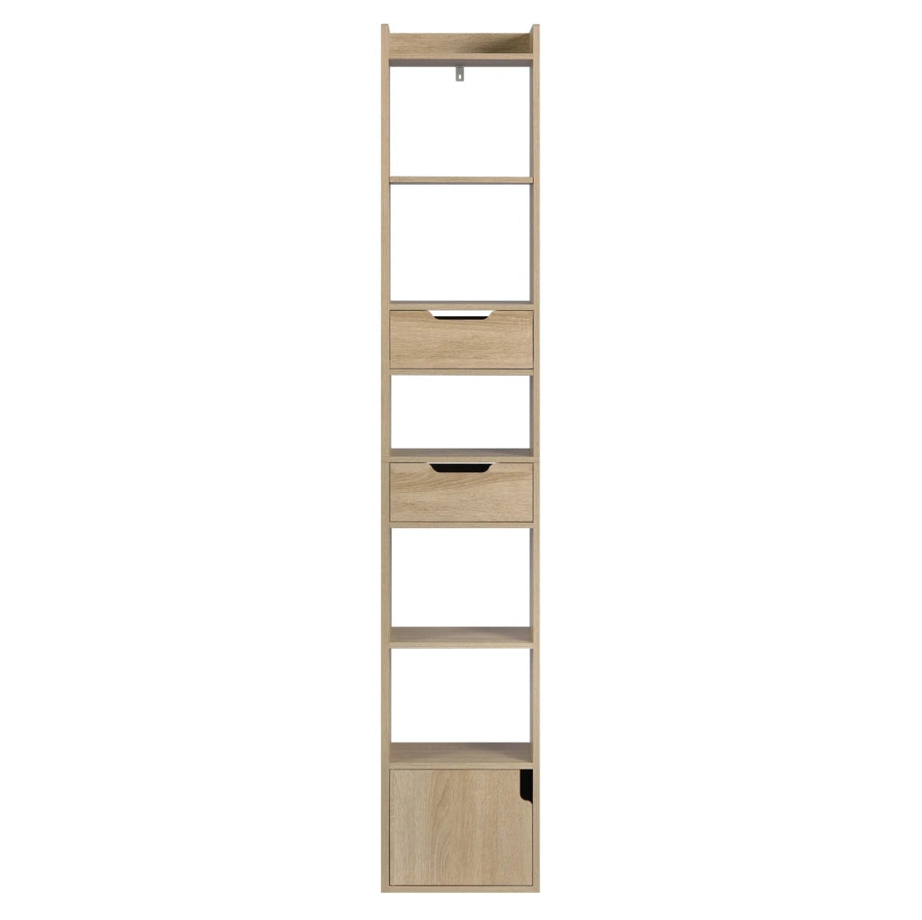 SCAFFALE 33 x 181 x 24 cm rovere chiaro con 6 ripiani e 2 cassetti