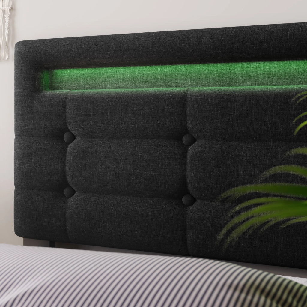 Letto matrimoniale 140x200 cm in lino nero con LED