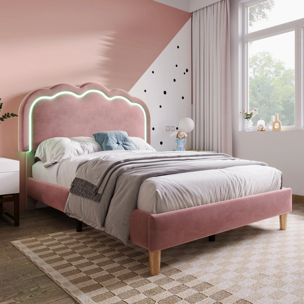 Letto singolo 90 x 190 cm rosa con testiera regolabile