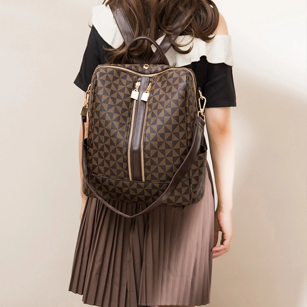 Set borsa da donna e borsetta in PU fantasia muccata, caffè