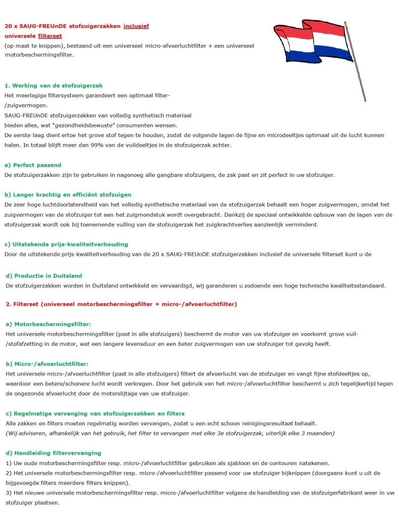 20 sacchetti per aspirapolvere compatibili con i modelli HANSEATIC Fresh 1500 e DA6