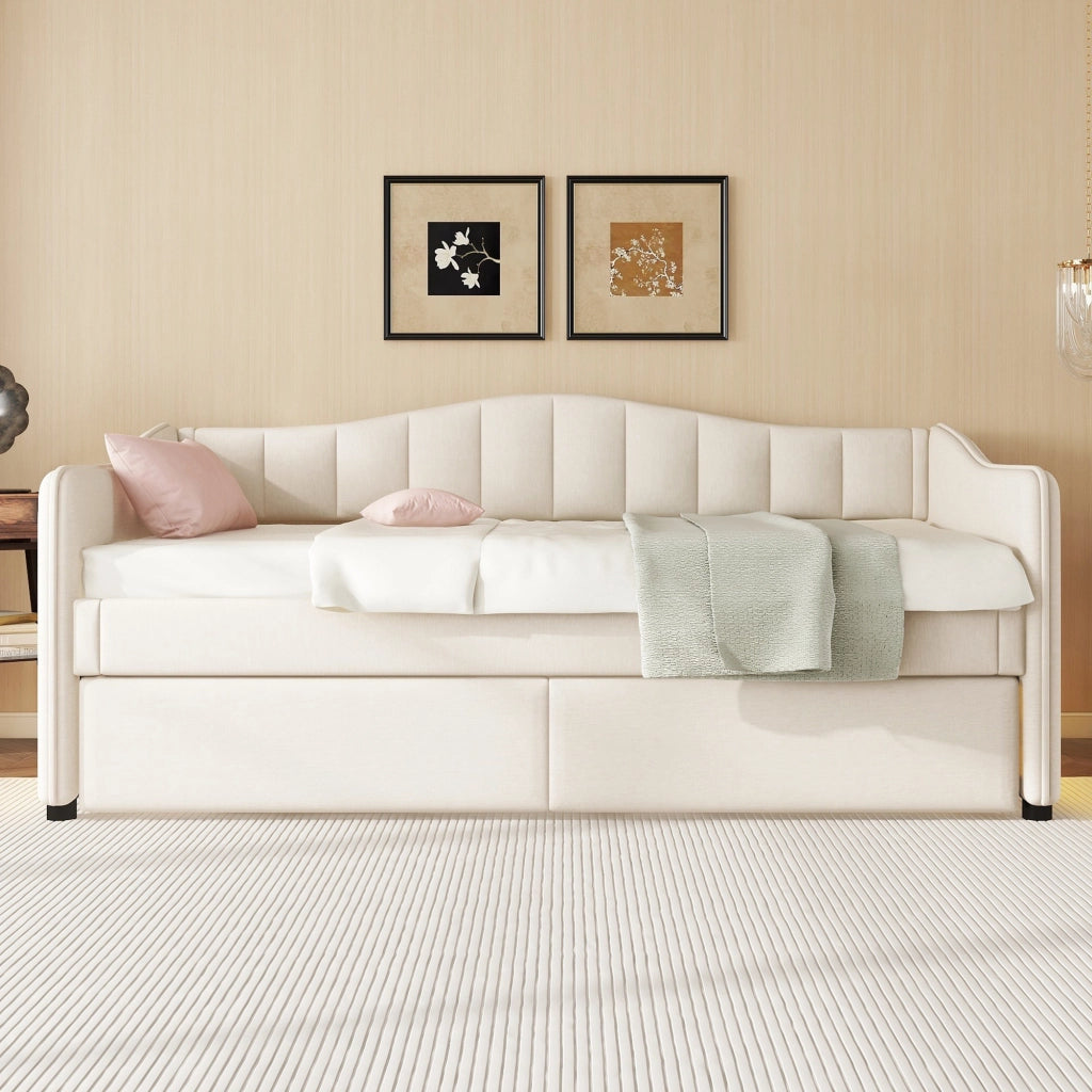 Letto singolo 90x200 cm con letto estraibile beige